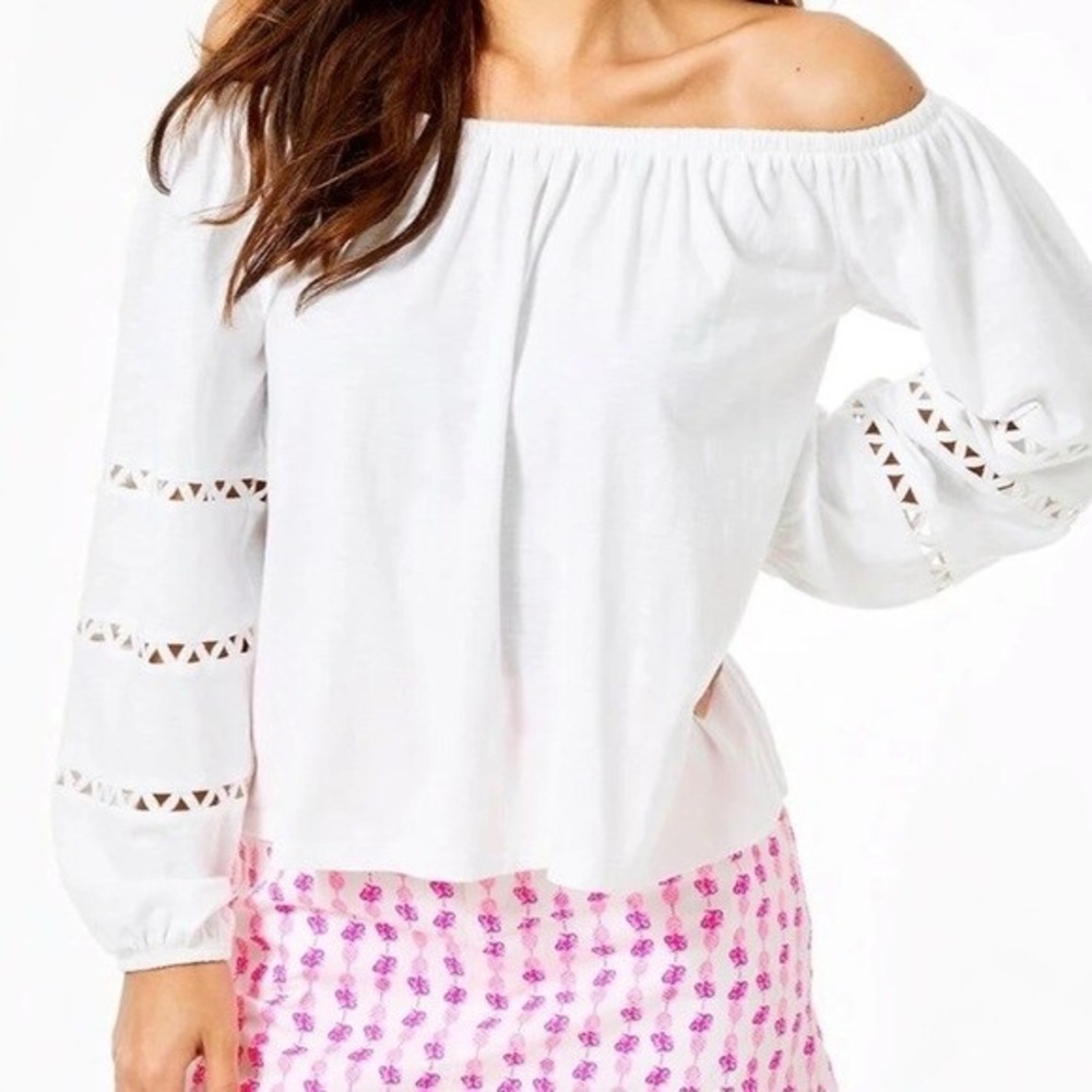 Lilly Pulitzer White Cut Out Katt Top